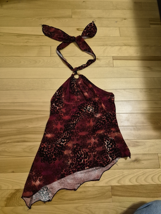 Tops - Red Leopard Print Halter Scarf Top